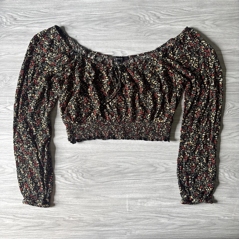 Ambiance Women's Teen Crop Top Black Floral Cottagecore Size Large